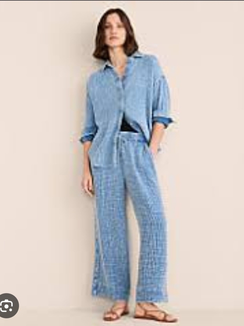 Lou & Grey Sky Blue Wide-Leg Cotton Gauze Pants Size Small